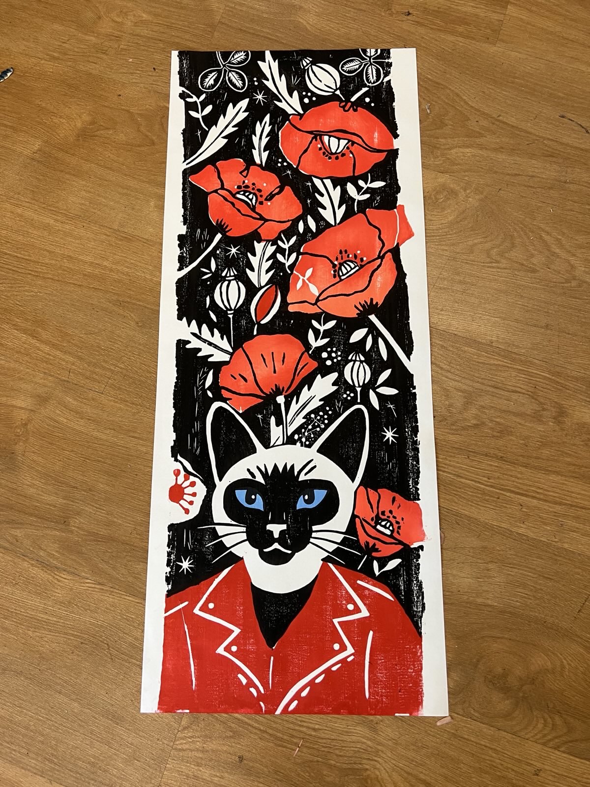 Estampe Siamois aux Coquelicots