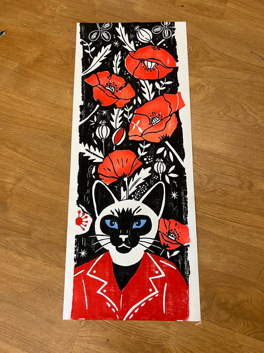 Estampe Siamois aux Coquelicots